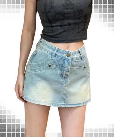 Distressed High-Waisted Denim Skirt
