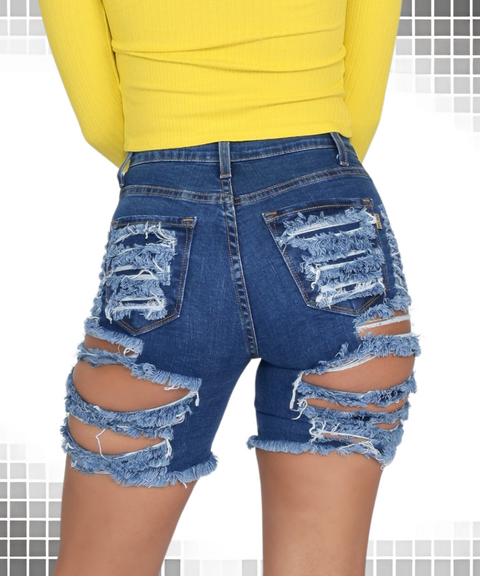 Ripped Elastic Torn Denim Shorts Shorts