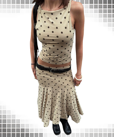 Polka Dot Print Sleeveless Top Skirt Set