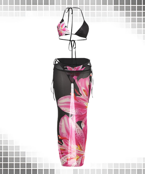 Two-piece Bikini Mesh Skirt Set