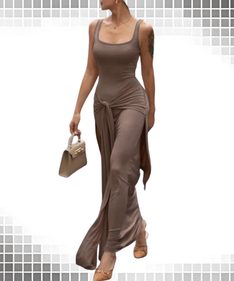 Square Neck High-Waisted Dress