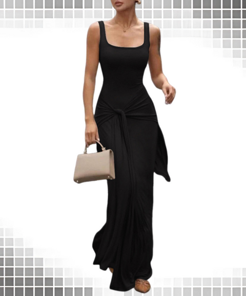 Square Neck High-Waisted Dress