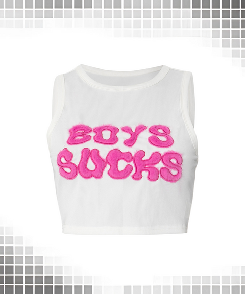 Letter Embroidered Sleeveless T-Shirt Boys Sucks