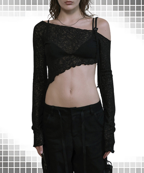 Slant-neck Cropped Top