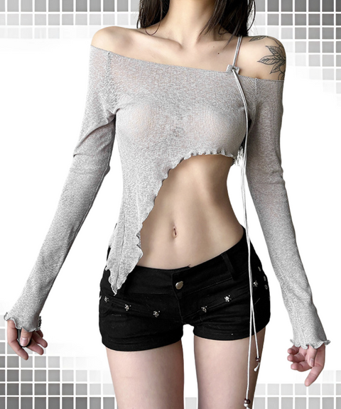 Slant-neck Cropped Top