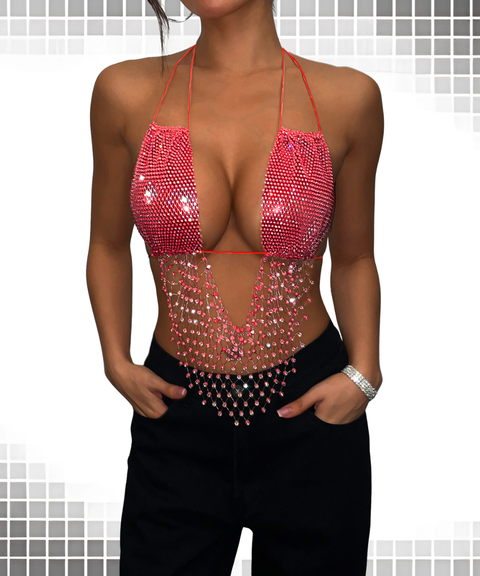 Women's Sexy Clothing, Rhinestone Camisole Patchwork Vest, Nightout, OOTD