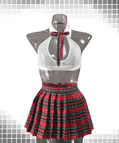 Women's Sexy Clothing, Plaid pleated skirt lingerie multi-piece set