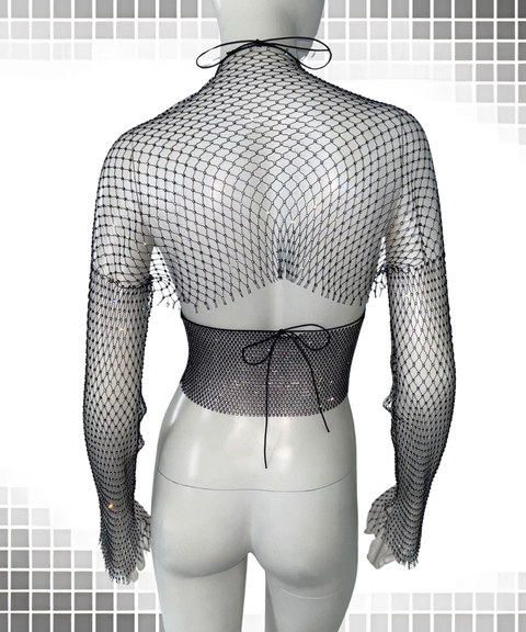 Sexy fishnet rhinestone camisole top