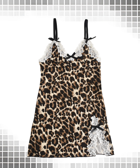 Sexy leopard print lace-up suspender dress