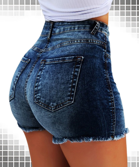 Fringed Ripped High Waist Denim Shorts
