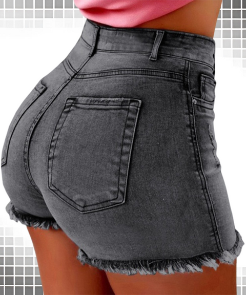 Fringed Ripped High Waist Denim Shorts