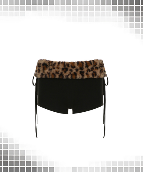 Short Plush Leopard Patchwork Top And Shorts Set