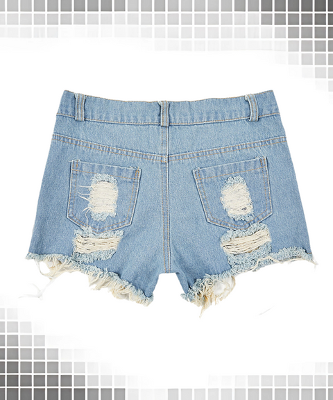High-Waisted Lace-Up Distressed Denim Shorts