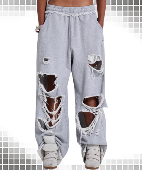 Ripped Wide-leg Baggy Trousers