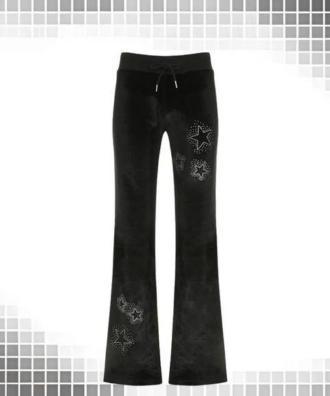 Star Rhinestone Velvet Flared Trousers