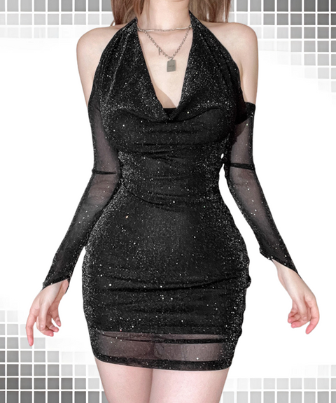 Halter Neck Long Sleeve Bodycon Dress