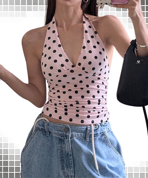 Polka Dot Print Halter Vest