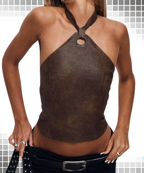Leather Strappy Short Vest