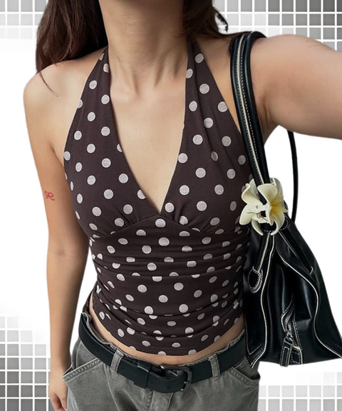 Polka Dot Print Halter Vest