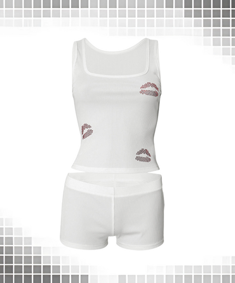 Lip Print Rhinestone Vest