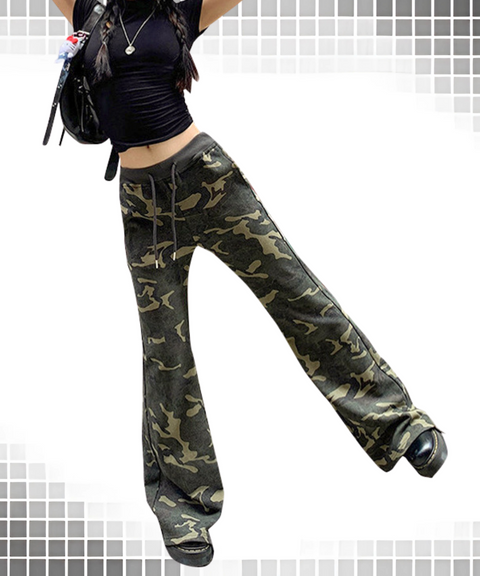 High-Waisted Cargo Camouflage Pants