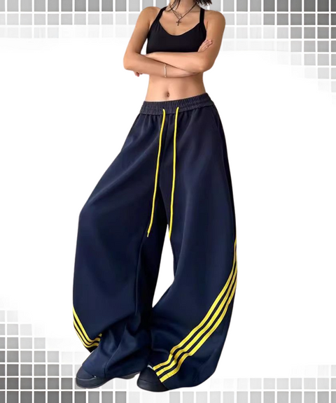 Striped Contrast Wide Leg Pants