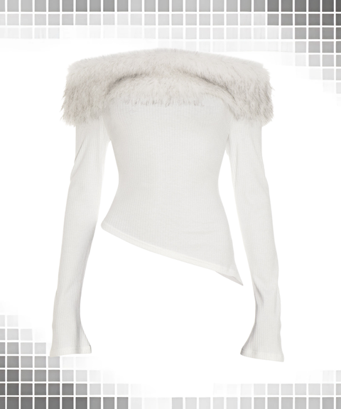 Long-sleeved off-shoulder top with faux leather panels