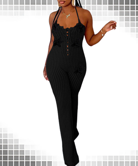 Knitted Hollow-Out Backless Bodysuit
