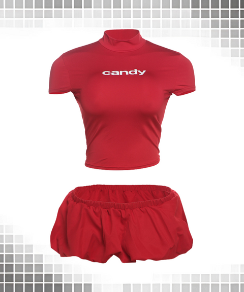 Printed T-Shirt And Mini Skirt Set Busy Candy