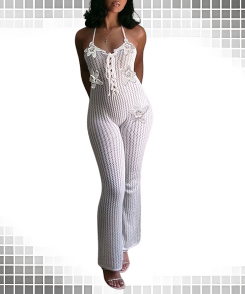 Knitted Hollow-Out Backless Bodysuit