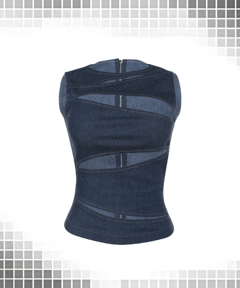 Hollow-Out Imitation Denim Vest Top