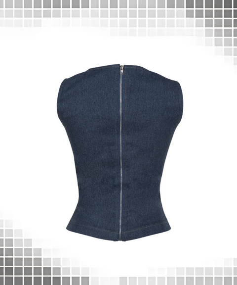 Hollow-Out Imitation Denim Vest Top
