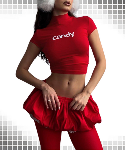 Printed T-Shirt And Mini Skirt Set Busy Candy