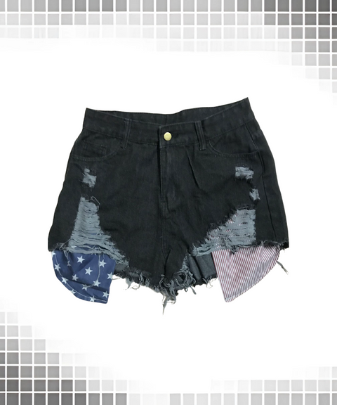 American Flag Element Ripped Jeans Short