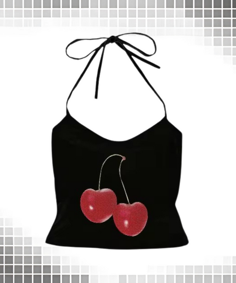 Cherry Print Suspenders Top