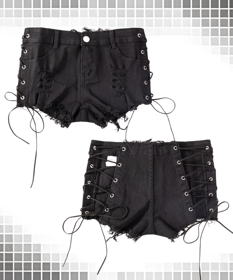 Women's Sexy Clothing, Low-rise sexy lace-up denim shorts, Nightout, OOTD