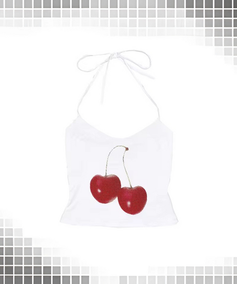Cherry Print Suspenders Top
