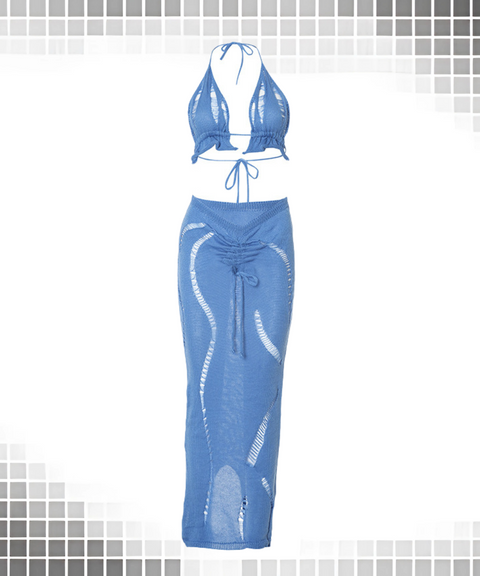 Lace-up Top Long Skirt Set