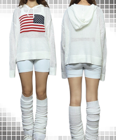 Retro pure cotton knitted hooded sweater sweatshirt