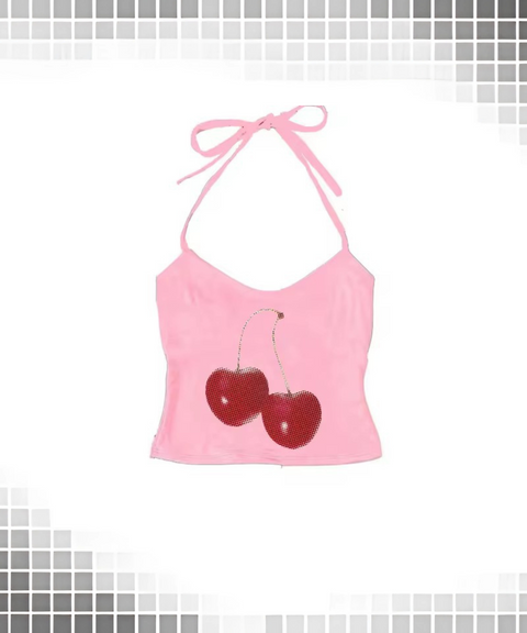 Cherry Print Suspenders Top