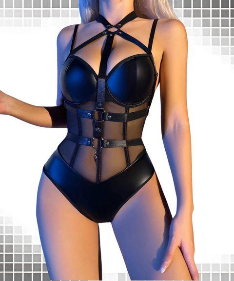 Women's Sexy Clothing, PU sexy fashion lingerie bodysuit with straps, Nightout, OOTD