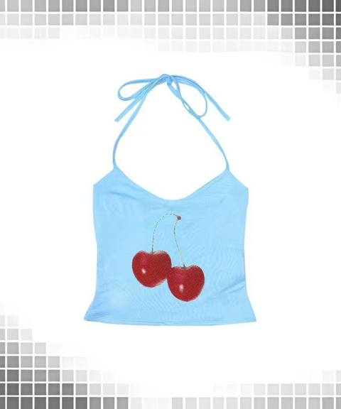 Cherry Print Suspenders Top