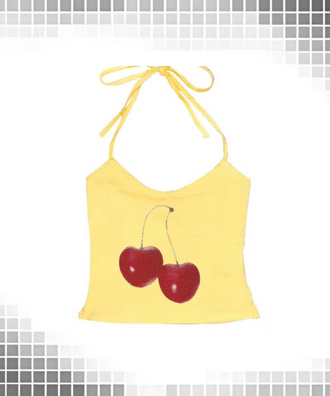Cherry Print Suspenders Top