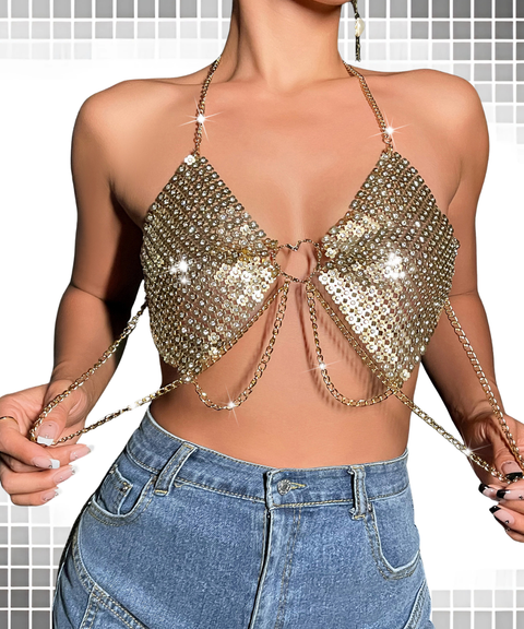 Sexy Rhinestone Fringe Camisole Top