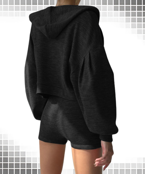 Hooded Zip-up Jacket, Vest, and Shorts Three-piece Set