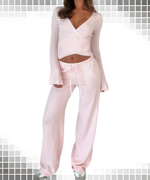 Flag-sleeved Top and Trousers Two-piece Set