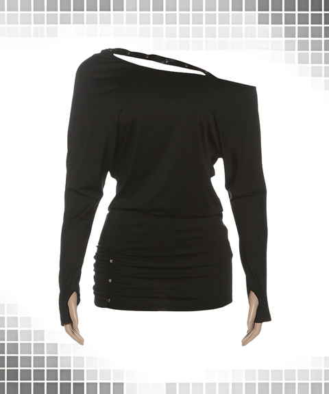 Long-sleeved off-shoulder bodycon dress with a hip flare