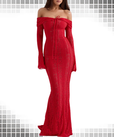 Lace Off-the-shoulder Long-sleeved Tube Dress