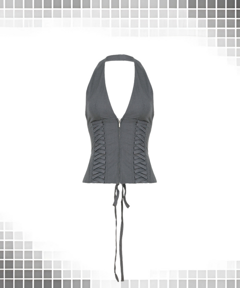 Hanging Neck Zipper Vest and Shorts