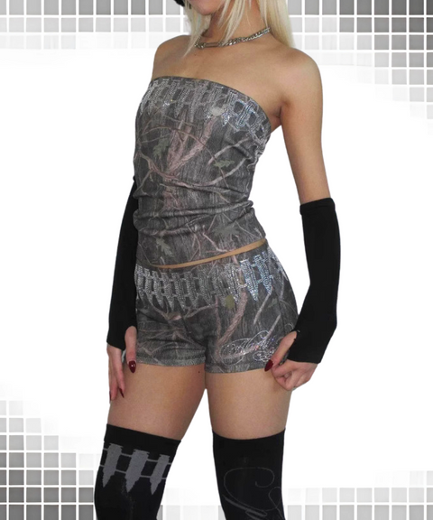 Rhinestone Embellished Crop Tube Top Or Shorts